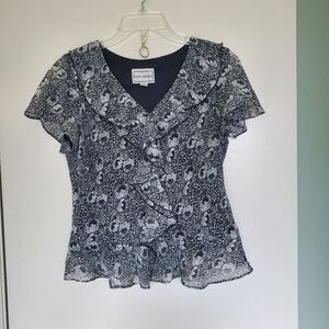 Karin Stevens Whimsigoth Fairy Jabot Peplum Flutter Sleeve Floral Blouse Sz 6